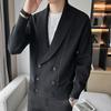 Men Sweater Coat Turn-down Collar Solid Color Long Sleeves Cardigan Buttons Warm Elastic Double-breasted Men Spring Coat for Work