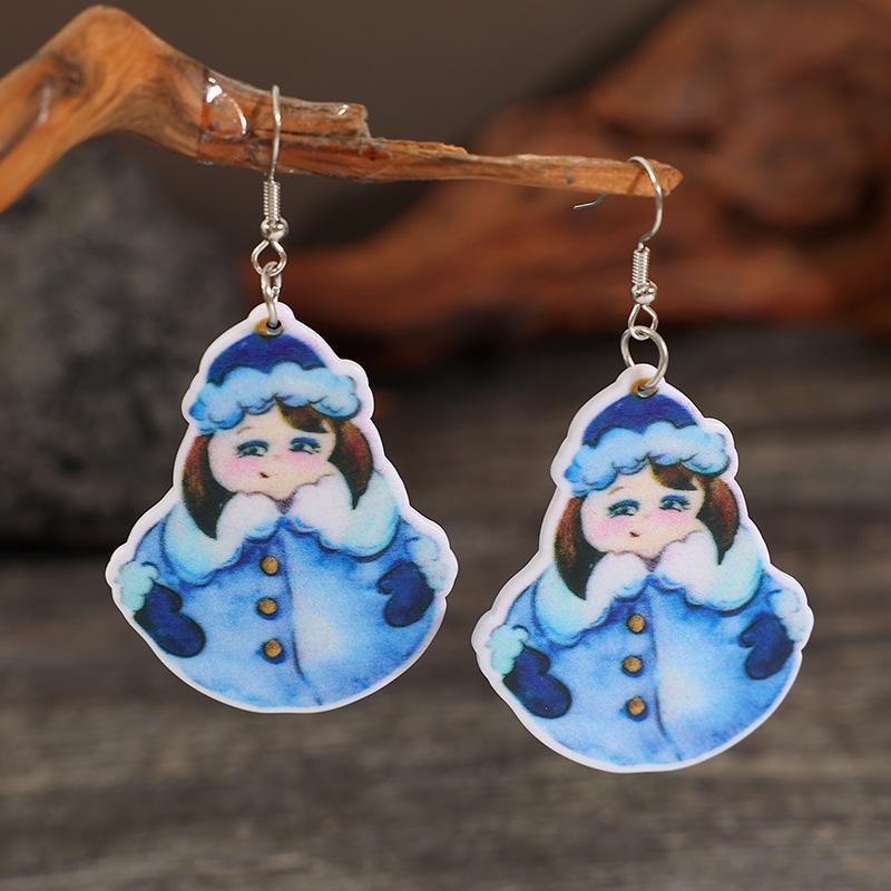 

Retro Christmas Snowman Girl Acrylic Earrings