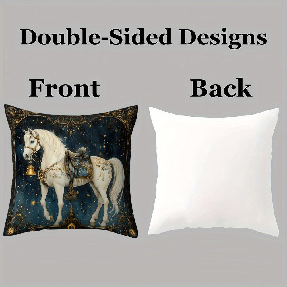 Vintage White Horse Pillowcase, Features Single-Sided Printing And Is Designed For Home Decor As A Lumbar Support Cover