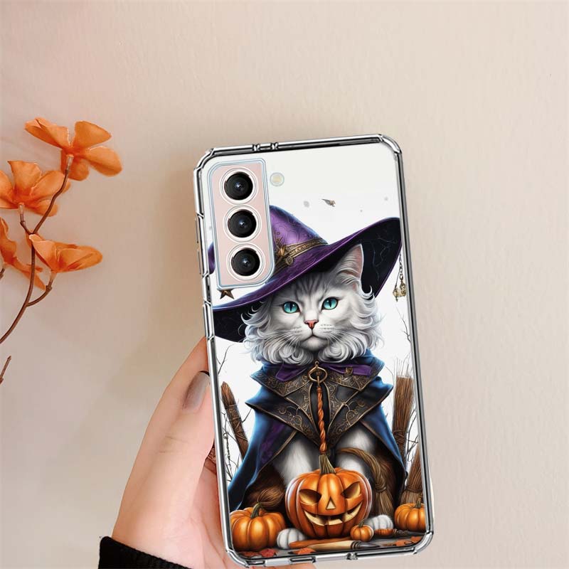 Halloween Magic Cat Clear Phone Cases for Samsung S26 Ultra Galaxy S25 Edge S24 S23 FE S21 Plus S20 S22 S10 Cover Patterned Comp