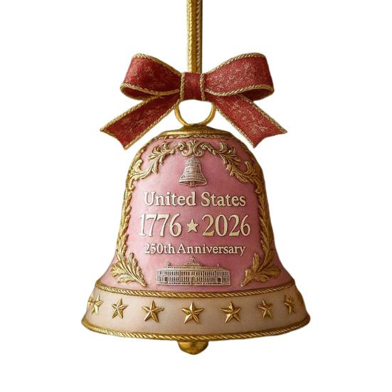 USA 250th Anniversary Bell Ornament Golden-Plated Metal Pendant Durable Collectible Decor Christmas Themed Decorative Bell