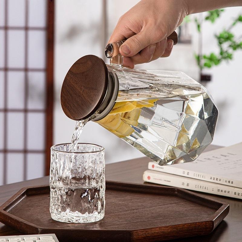 Diamond Cold Water Kettle Household Hospitality Walnut Large Capacity Cold Water Kettle Juice High Borosilicate Glass Cold Water Kettle