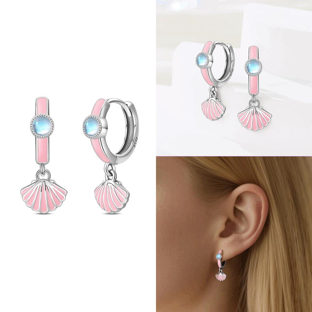 Authentic Original Copper Metal Pink Shell Hoop Earring Aubrey Purple Mermaid Women Earring Elegant Exquisite Valentines Perfect Gift Accessory High