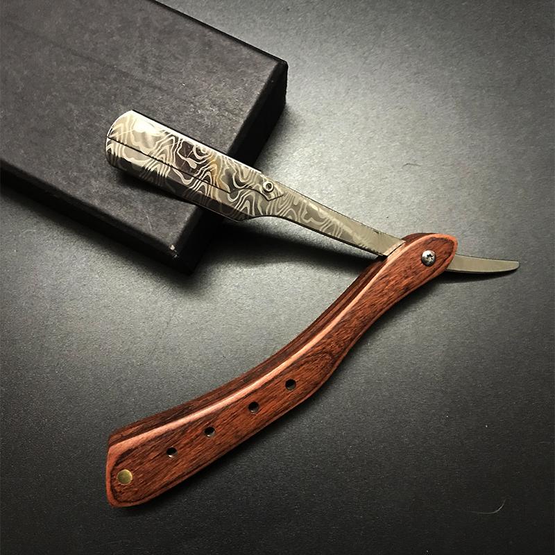 1 ks Dřevěný Profesionální Ruční Holicí Strojek Rovná Čepel Nerezová Ocel Ostrá Holičská Žiletka Skládací Holicí Břitva na Vousy