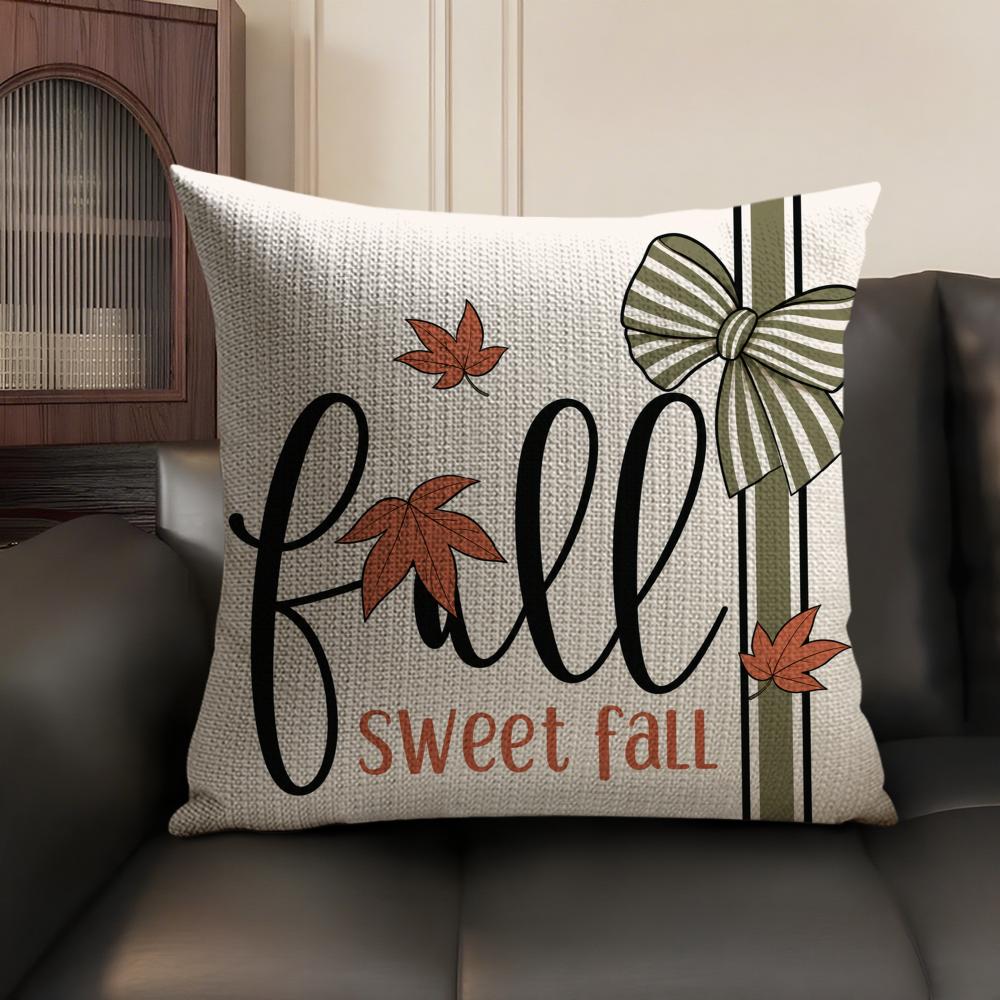 Fall Thanksgiving Maple Leaf Cushion Cover Linen Organic Fabric DoubleSided Printing Sofa Breathable Home Decor Pillow Case