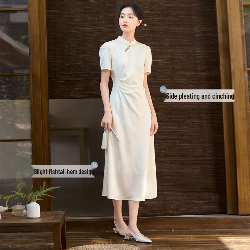 Xiangying New Chinese Style Satin Modified Cheongsam Dress