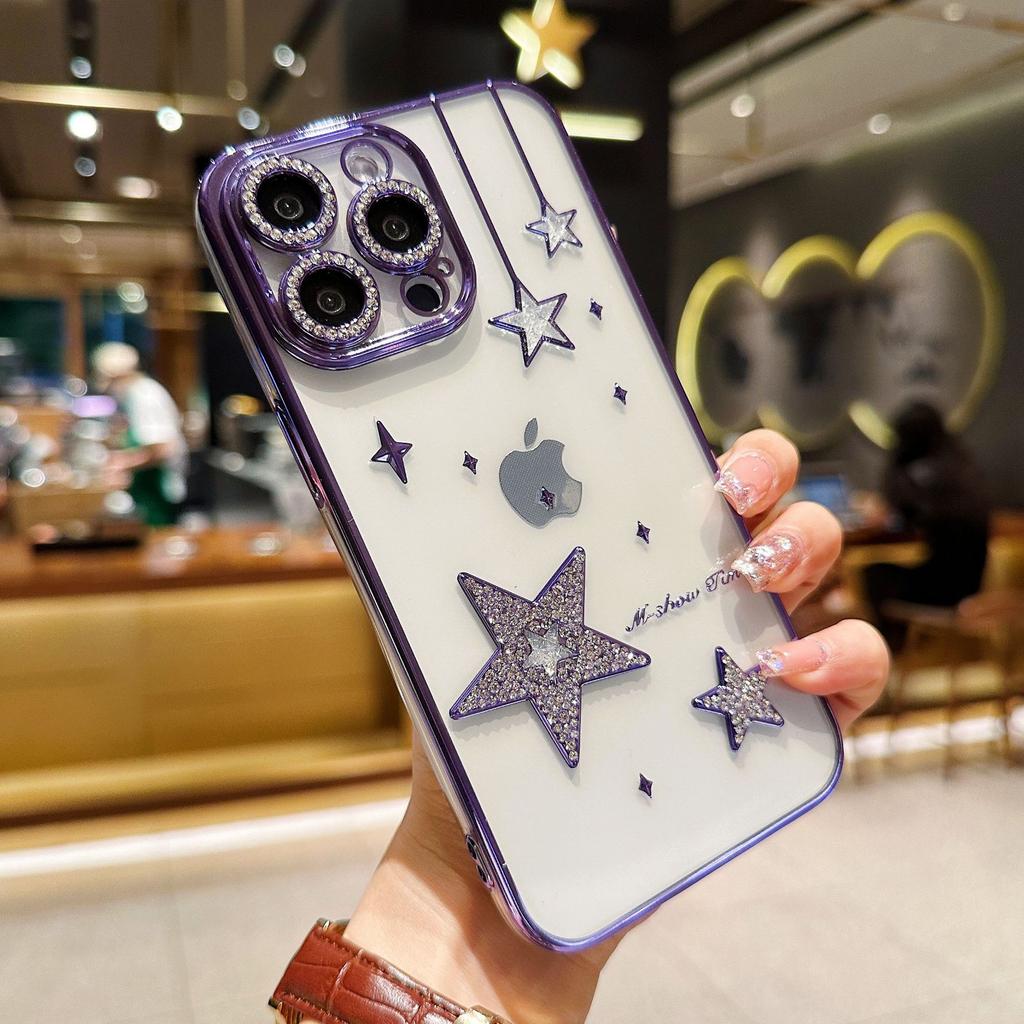 The Creative Three-dimensional Meteor Is Suitable for IPhone15promax Phone Case, Apple 14 Gradient Glitter 13 Flash Diamond Lens