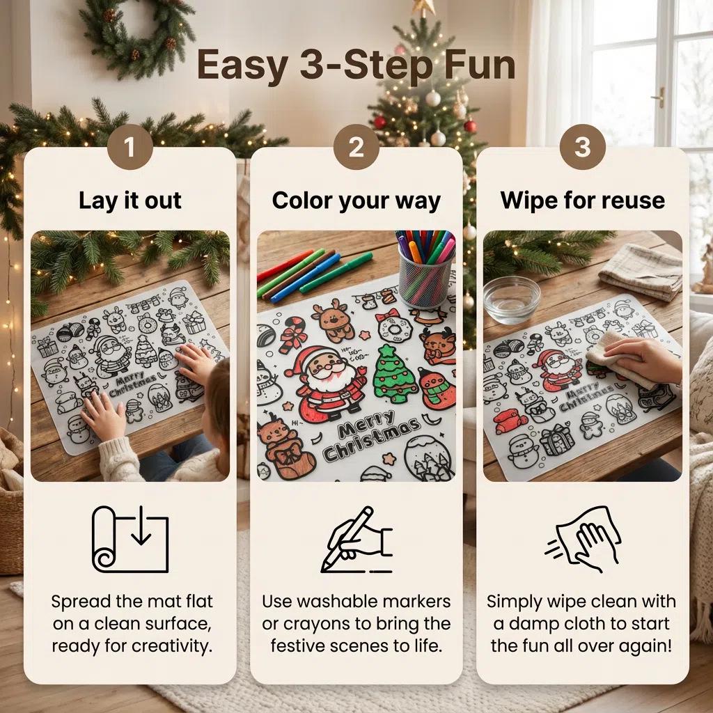 Christmas Silicone Cartoon Doodle Placemat - Reusable Painting Mat