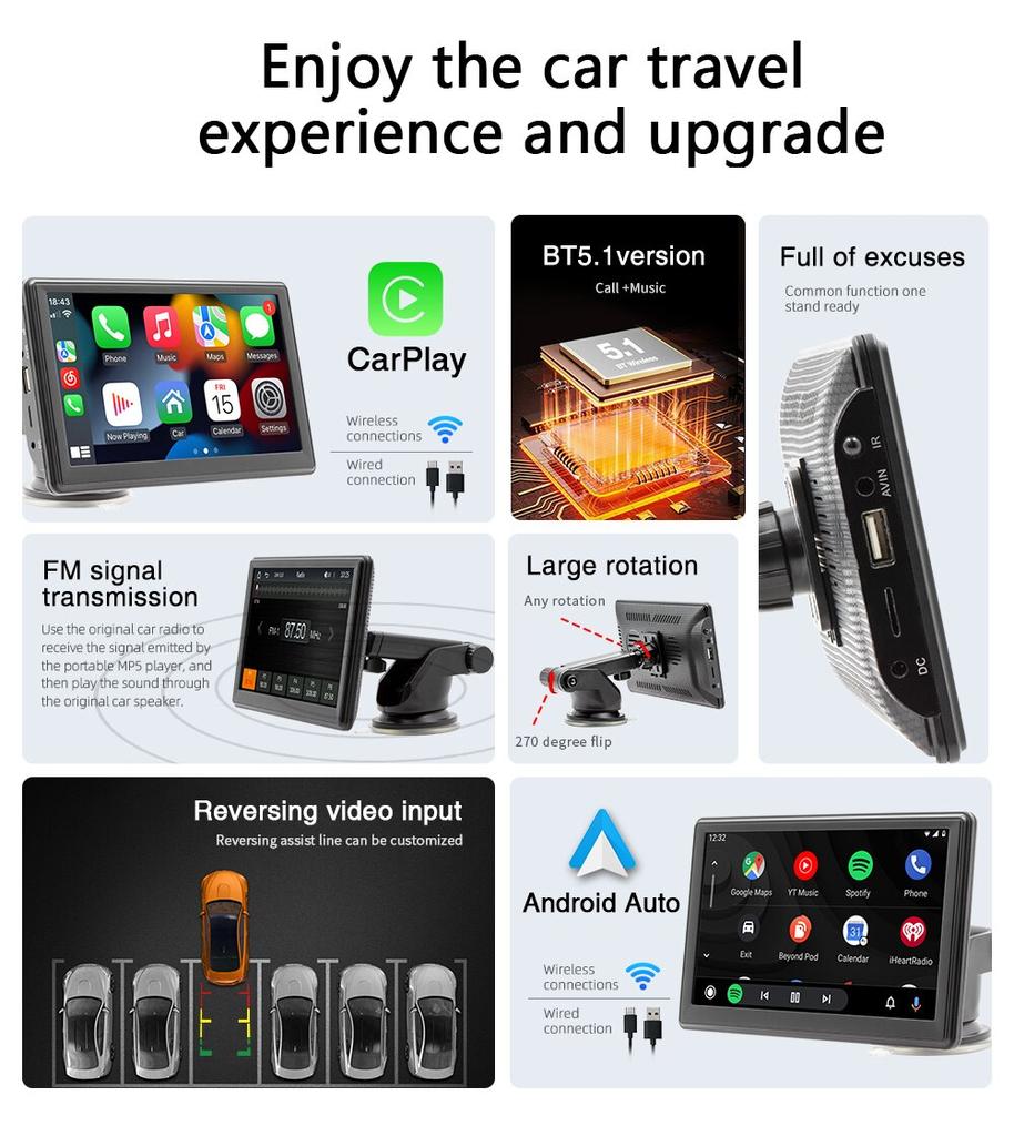 Universal 7inch Car Radio Multimedia Video Player Wireless Carplay And Wireless Android Auto Touch Screen Sun Visor B500