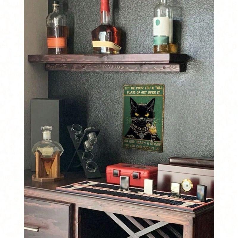 Vintage Metal Poster Wall Art Funny Cat for Garage Bar Home Office