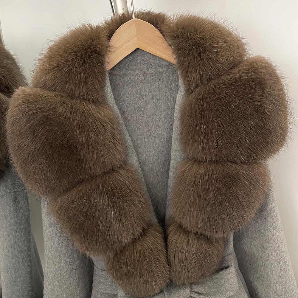 Cappotto Elegante Dimagrante in Cashmere Double-Face Autunno/Inverno 2025 con Pelliccia Sintetica di Volpe e Vita Cintureggiata