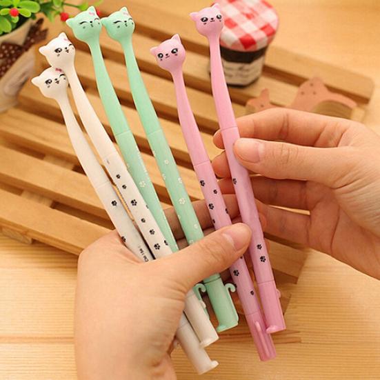 4 Stück süße Katze schwarz 0,5 mm Gel-Tintenroller Kugelschreiber feines koreanisches Geschenk