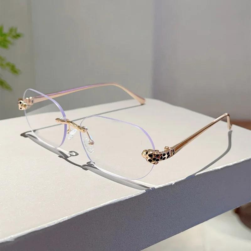 

Brand Designer Luxury Rimless Sunglasses Women For Men Vintage Punk Sun Glasses Popular Metal Leopard Head Shade Uv400 As the photo