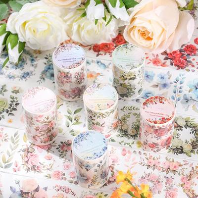 1 Roll of Flower Letter Series and Paper Tape DIY Journal Decoration Materials Flower Stickers Retro Plant Stickers