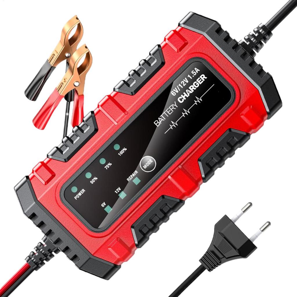Motorcycle Battery Charger and Maintainer 1.5A 6V/12V Truck Trickle Battery Charger Automatic Tender Maintainer for RV Car Boat
