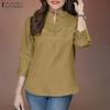 ZANZEA Blusa de Algodón Casual de Mujer con Cuello en V Suelta Manga 3/4