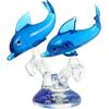 Double Crystal Glass Dolphins Figurines Collectibles, Miniature Handmade Sea Animal Sculpture Statue, Birthday for Women Men Kids, Home Office Desk