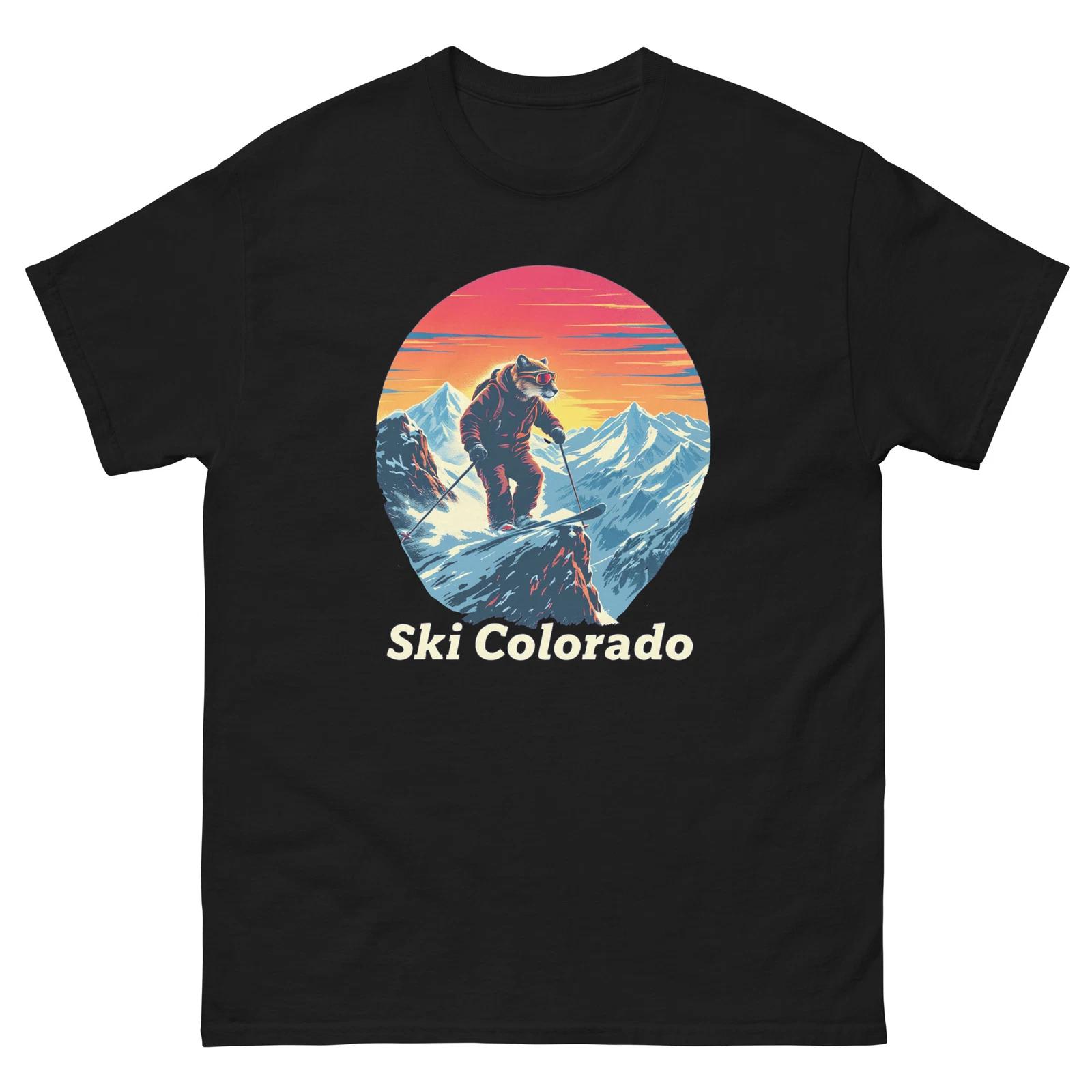 Ski Colorado Mountain Lion Skiing Skier Animal T-Shirt L