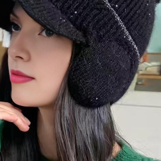Knitting Hat Solid Color Plush Ball Decor Ear Protection Winter Hat Winter Thickened Warm Windproof Hat Headwear