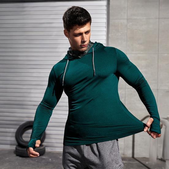 Herren Hoodie mit Gesichtspolster Kompression Langarm Basisschicht Schnelltrocknend Winter Ski Laufen Unterhemd