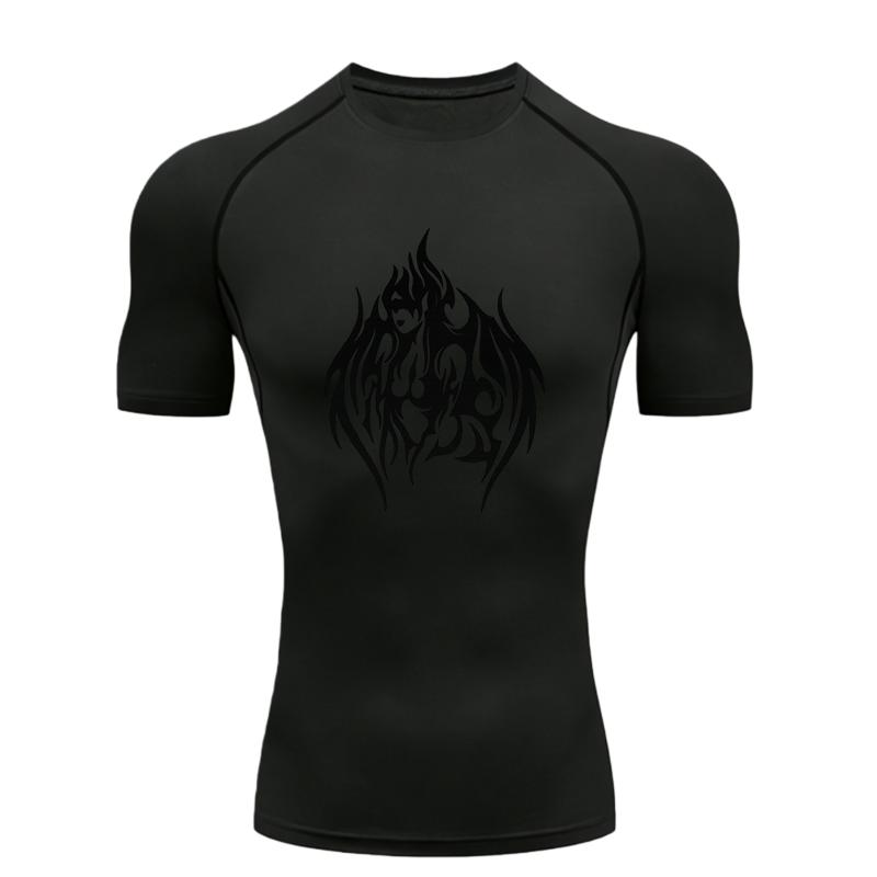 Black Flame Pattern  Men's Sports T-shirt Training Fitness Compression Workout T-Shirt Gym T-shirts