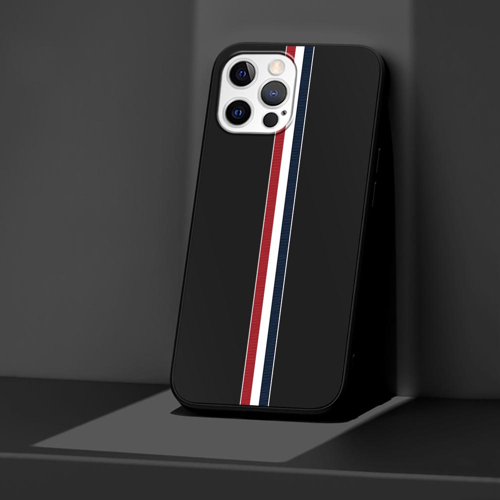 Handyhülle für Apple iPhone 14 11 13 Pro Max 12 Mini XR 7 8 + SE 2020 XS 6 6s Plus Sportmarkenstreifen Silikon Schwarz Hülle