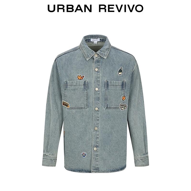 UR Men's 2025 Autumn Embroidered Washed Denim Shirt