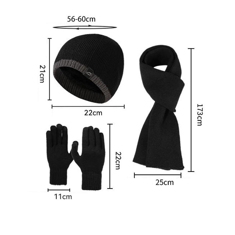 Cashmere Color-Matching Edge Wool Knitted Hat Three-Piece Set Autumn Winter Outdoor Warm Hat Gloves Scarf Kit