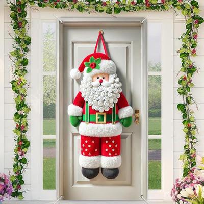 Christmas Door Cover Funny Santa Claus/Gnome/Snowman/Wreath Hanging Backdrop Door Banner 70" X 35" Winter Porch Sign for Home Yard Wall Decor