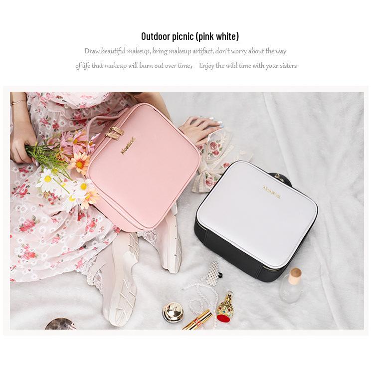 Make-up-Tasche mit großer Kapazität, Spiegel, Licht und herausnehmbaren Trennwänden - Tragbarer Reise-Kosmetikbeutel