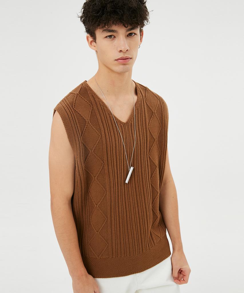 Moonsun Unisex, Solar Dia Ribbed Knit Vest / Camel