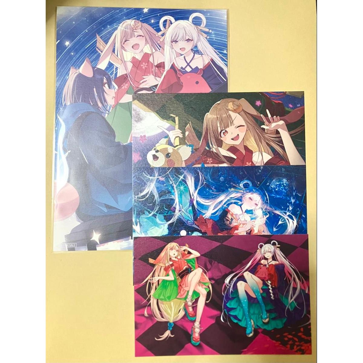 Used Super Kaguyahime! Bonus Postcard Illustration Board 4-piece set Present for visitors