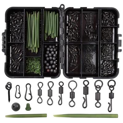 300Pcs Carp Fishing Tackle Swivel Snaps Kit Quick Change Swivels Speed Links Anti-Tangle Sleeves Hook Stops Beads Screws Rigs Carp Fishing Equipment