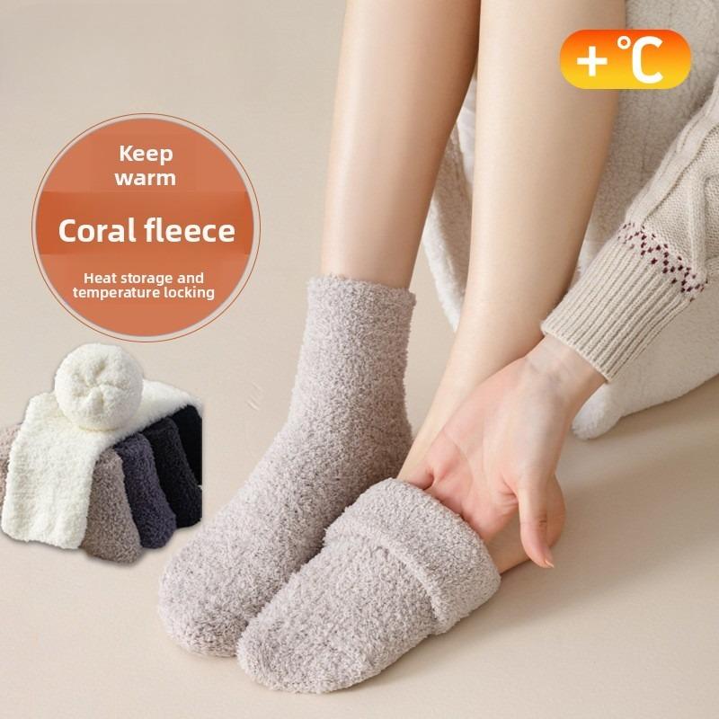 Coral Fleece Socks, Women's Autumn and Winter Sleep Socks, Warm and Non-shedding Mid-calf Socks, Thick Socks