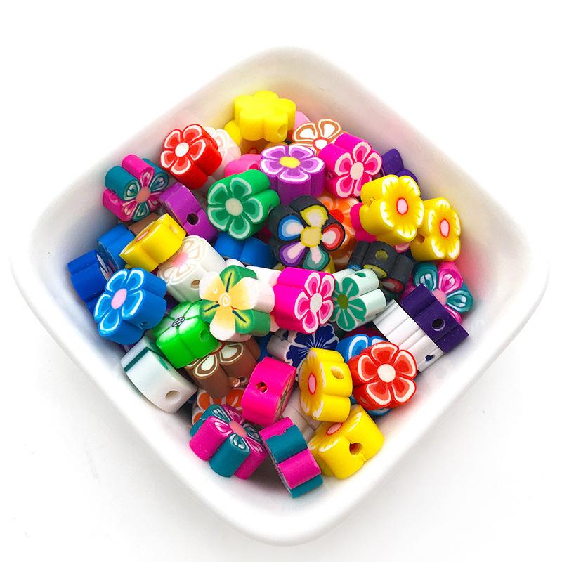 Diy Soft Pottery Bead Separation Mixed Color Fruit Cartoon English Letters Perforated Loose Beads, Sliced Bracelet Material