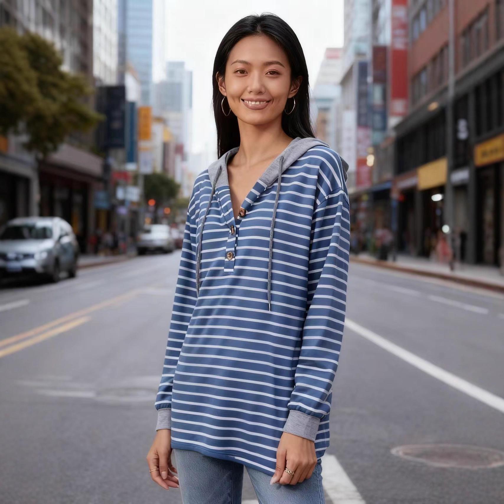 

Women s Hooded Color Block Striped Knit Pullover - Autumn/Winter 2025 Collection. X-Large синий