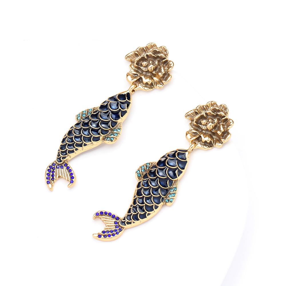 Medieval Vintage Exaggerated Green Snake Goldfish Koi Devil s Eye Tassel Flower Earrings Earrings Earrings Female