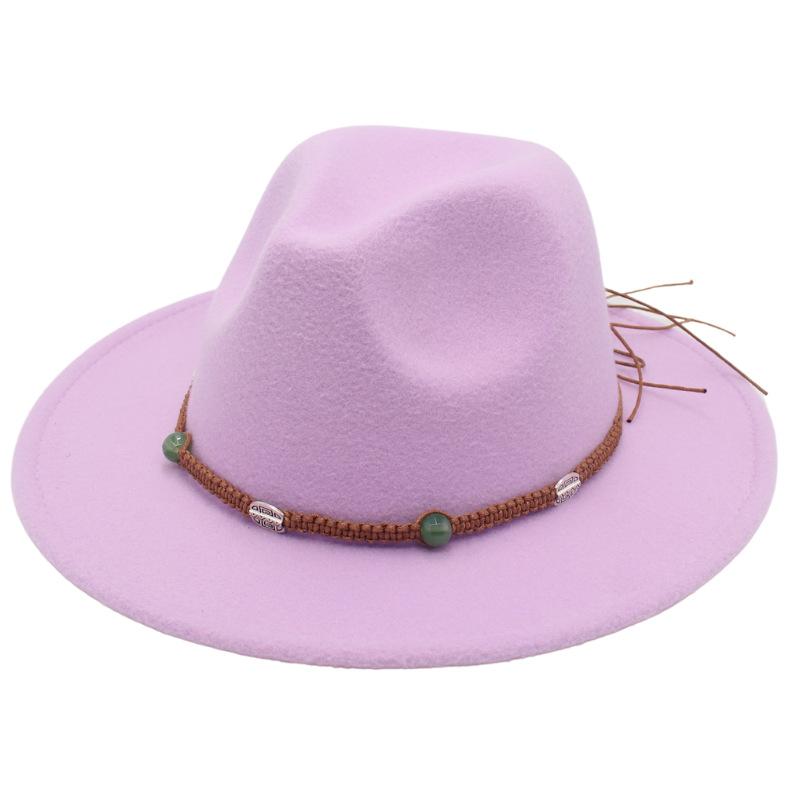 2023 New Top Hat Jade Accessories Woven Fleece Belt Foreign Trade Jazz Hat Big Eaves Show Small Face Big Head Circle Felt Hat