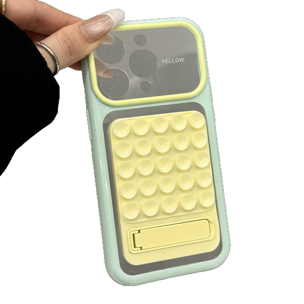 Contrasting color large window suction cup invisible bracket for Apple 17PROMAX Macaron solid color all-inclusive mobile phone case 18