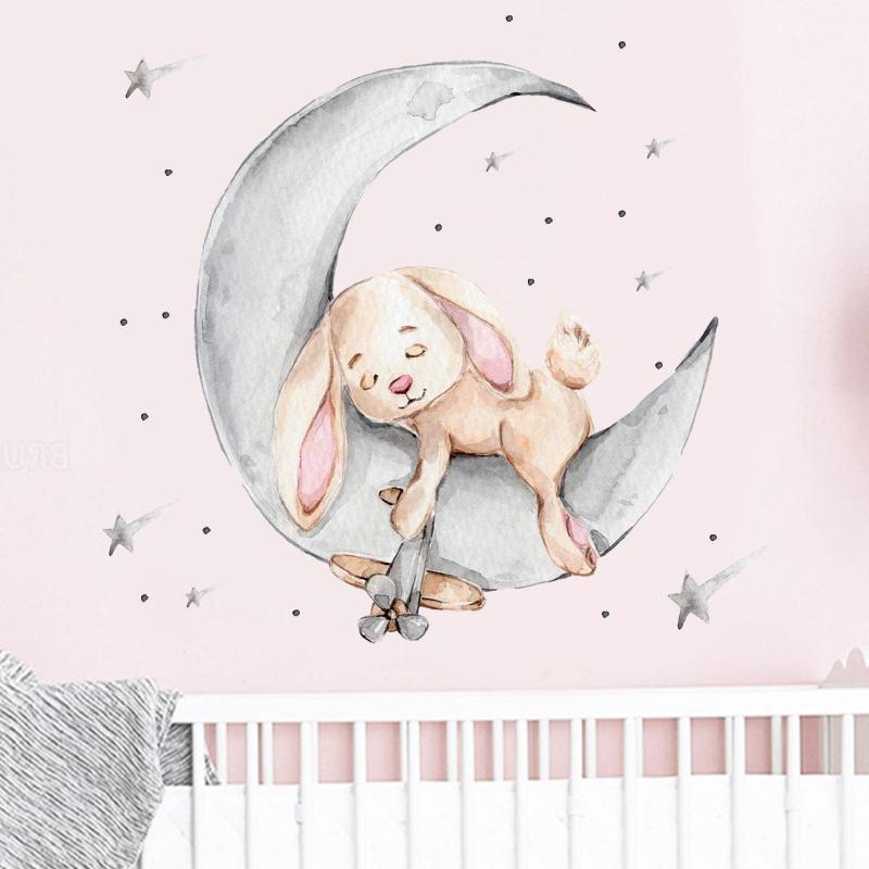 Bear Bunny Star Moon Wall Stickers Baby Kids Room Home Decoration Wallpaper Living Bedroom Nursery Cartoon Self Adhesive Sticker