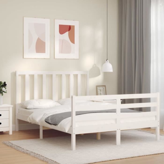 VidaXL Bed Frame with Headboard White 140x200 Cm Solid Wood 3193857