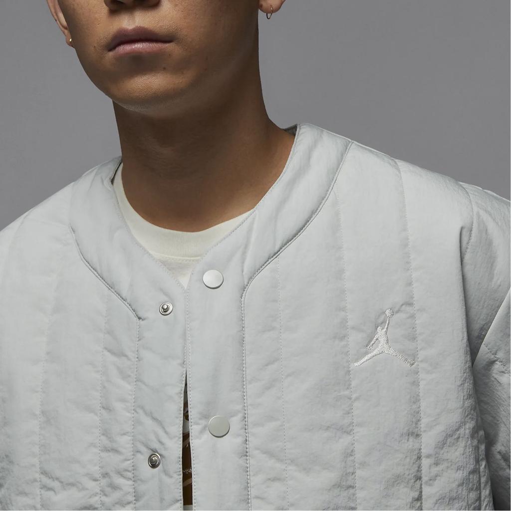 Jordan Embroidered Loose Single-Breasted Short Sleeve Baseball Jacket Men tops Silver FN4602-034