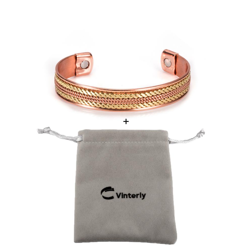 Vinterly Twisted Pure Copper Magnetic Bracelets Benefits Adjustable Open Cuff Jewelry for Women Men 12mm High Magnet Resizable