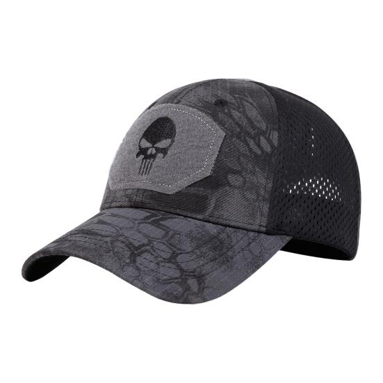 Baseballkappe Atmungsaktives Mesh-Splicing Verlängerter Schirm Totenkopf-Druck Sporthut Verstellbar Sommer Reisehut