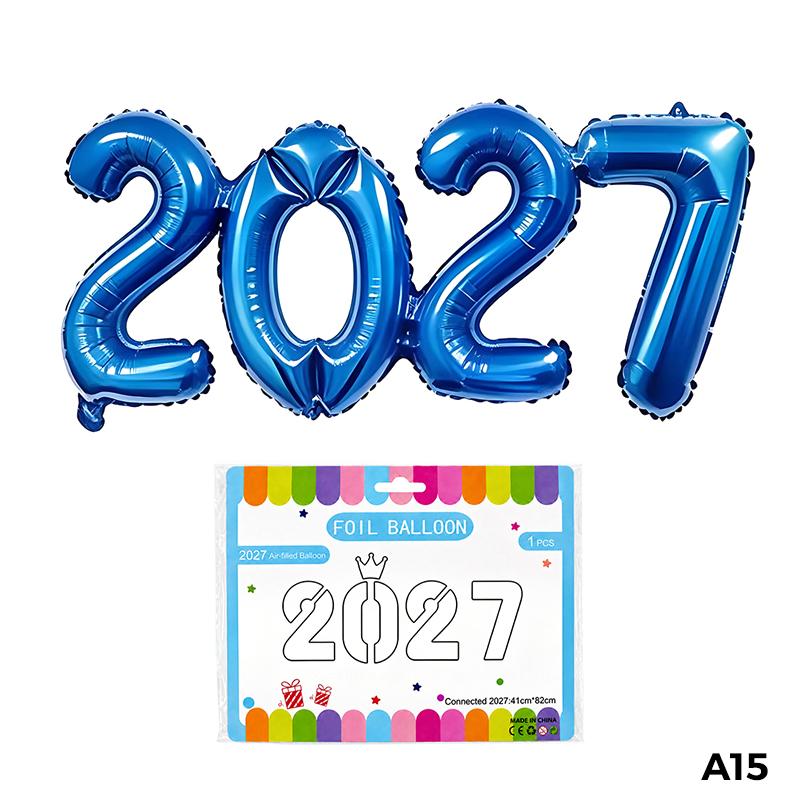 16 Inch Multicolor 2027 Number Balloons Crown Foil Inflatable for New Year Birthday Party Decoration