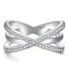 Fashion Solid Silver Color Filled Ring For Women Cross X Shape Exquisite Party Cocktail Ring Zirconia Micro Paved