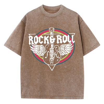 Harajuku Women Cotton Washed T-Shirt Rock Roll Electric Guitar Print Short Sleeve Fashion Loose Tee Shirt O-Neck Clothes