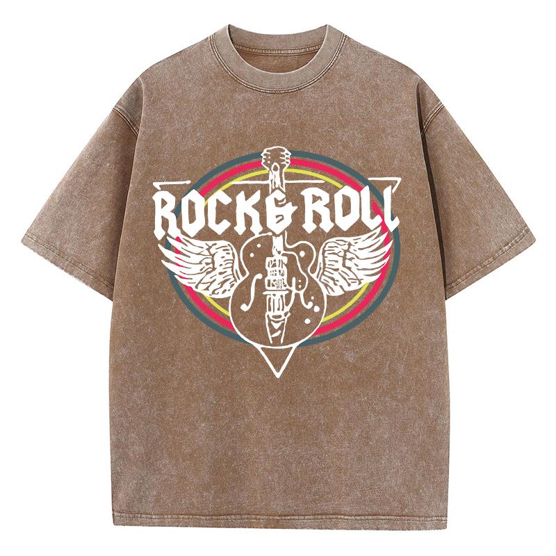 Harajuku Women Cotton Washed T-Shirt Rock Roll Electric Guitar Print Short Sleeve Fashion Loose Tee Shirt O-Neck Clothes
