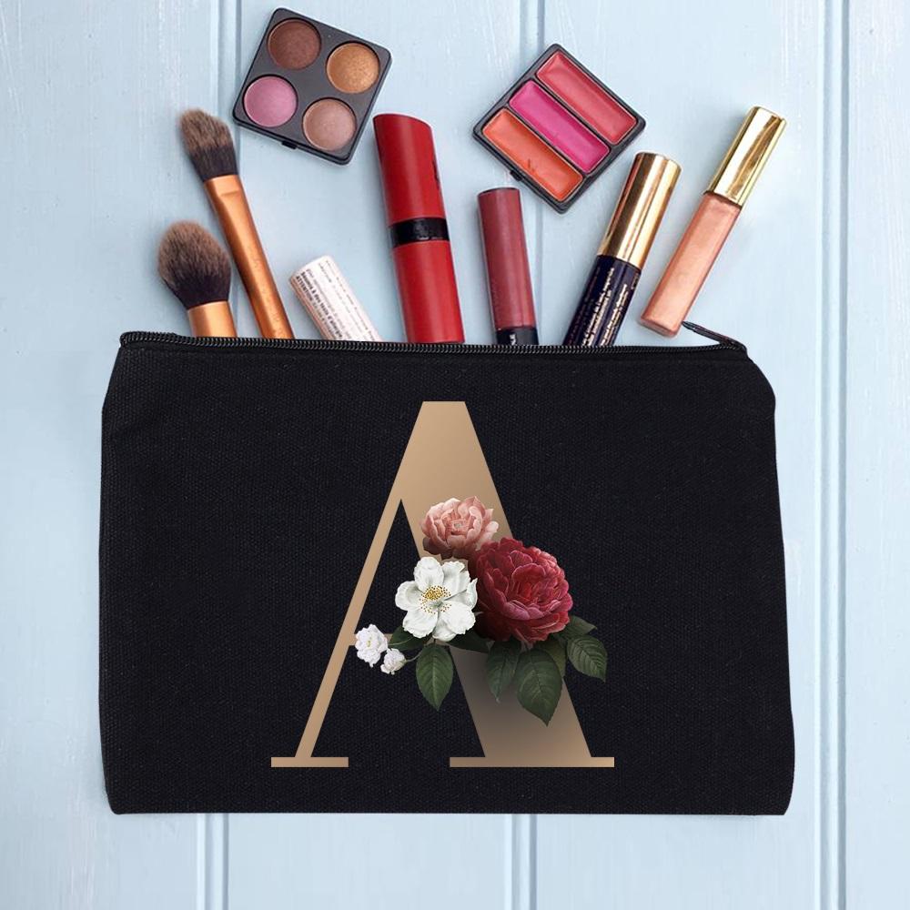 Damen Kosmetiktasche Make-up Tasche Weiblich Initialen Namensbuchstaben Muster Lippenstift Taschen Handtaschen Reißverschluss Federmäppchen für das Büro