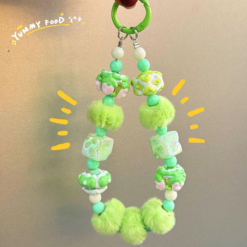 

Beaded Bag Pendant Keychain Cheese Phone Charm Rope New Mobile Phone Strap зелений